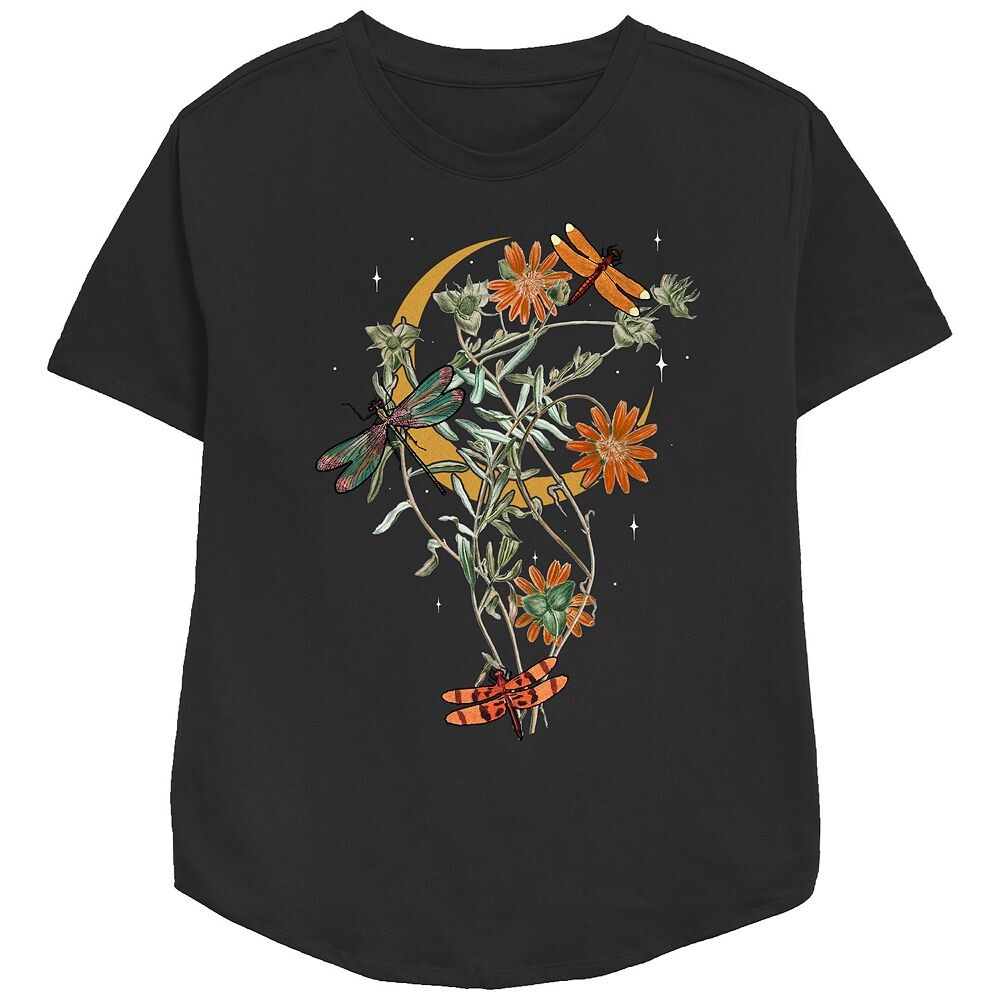 Женская осенняя футболка свободного кроя с рисунком Dragonfly и цветочным принтом, черный 
Женская осенняя футболка свободного кроя с рисунком Dragonfly и цветочным принтом, черный