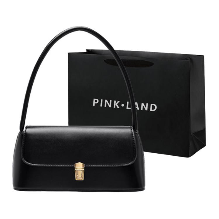 Сумка через плечо PU обычная женская бежевая/черная/красная/желтая/коричневая/кофейная/синяя PINK·LAND, матовый черный+черная сумка для покупок