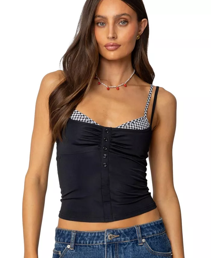 Женский топ-майка в клетку с многослойным кроем Edikted, черный
Женский топ-майка в клетку с многослойным кроем Edikted, черный