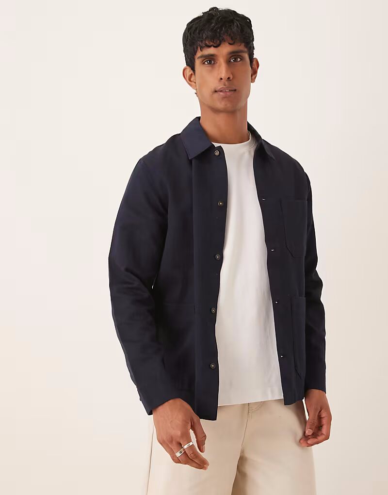 Верхняя рубашка Lyle & Scott из льняной смеси темно-синего цвета 
Верхняя рубашка Lyle & Scott из льняной смеси темно-синего цвета