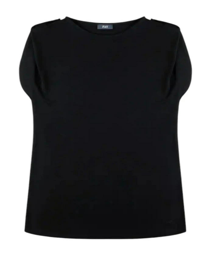 Черная трикотажная футболка с короткими рукавами и металлическими пуговицами. Fay, черный
Черная трикотажная футболка с короткими рукавами и металлическими пуговицами. Fay, черный