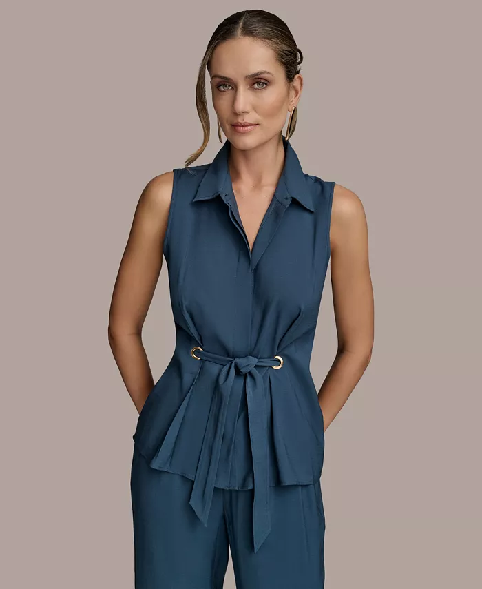 Женская рубашка без рукавов с отложным воротником и завязками спереди Donna Karan New York, синий
Женская рубашка без рукавов с отложным воротником и завязками спереди Donna Karan New York, синий