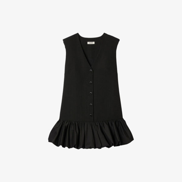 Платье мини Sandro из хлопка без рукавов с пуговицами и воланами по подолу, черный
Платье мини Sandro из хлопка без рукавов с пуговицами и воланами по подолу, черный
