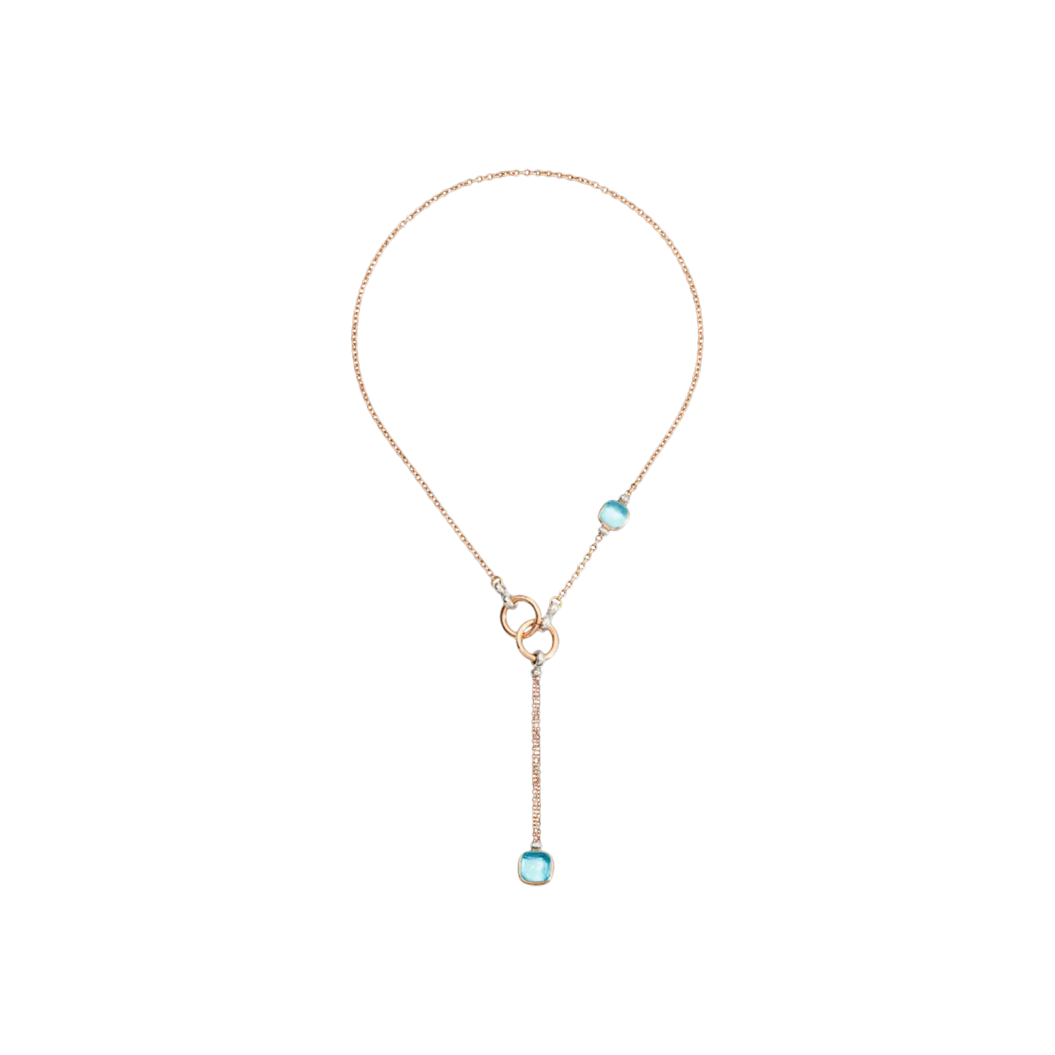 Колье-Лариат телесного цвета из розового и белого золота с голубым топазом и бриллиантами Pomellato
Колье-Лариат телесного цвета из розового и белого золота с голубым топазом и бриллиантами Pomellato