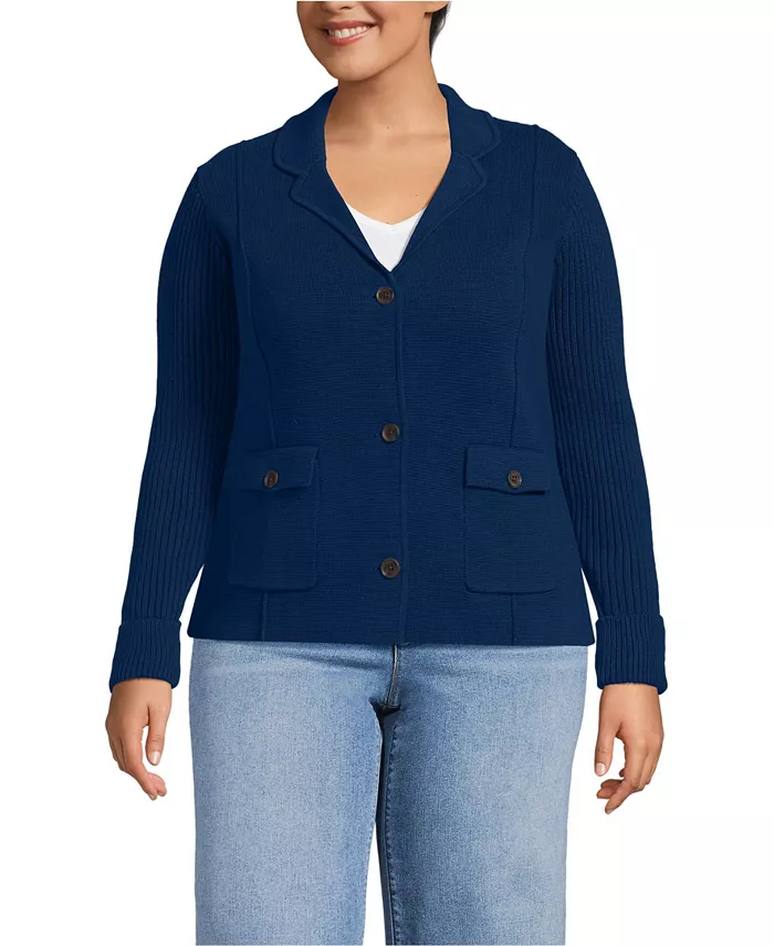 Женский свитер-блейзер Drifter больших размеров с ребристым воротником Lands' End, синий
Женский свитер-блейзер Drifter больших размеров с ребристым воротником Lands' End, синий