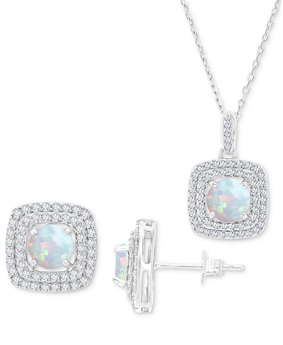 Комплект из двух предметов: колье с подвеской в виде квадратного ореола из искусственного опала (1,5 карата) и искусственного белого сапфира (7/8 карата), а также соответствующие серьги-гвоздики из стерлингового серебра Macy's, Opal
Комплект из двух предметов: колье с подвеской в виде квадратного ореола из искусственного опала (1,5 карата) и искусственного белого сапфира (7/8 карата), а также соответствующие серьги-гвоздики из стерлингового серебра Macy's, Opal