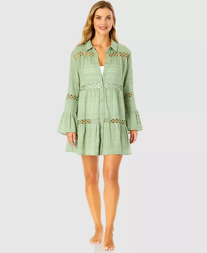 Женская туника с пуговицами, расклешенными рукавами и кружевной отделкой Ibiza Anne Cole, зеленый
Женская туника с пуговицами, расклешенными рукавами и кружевной отделкой Ibiza Anne Cole, зеленый