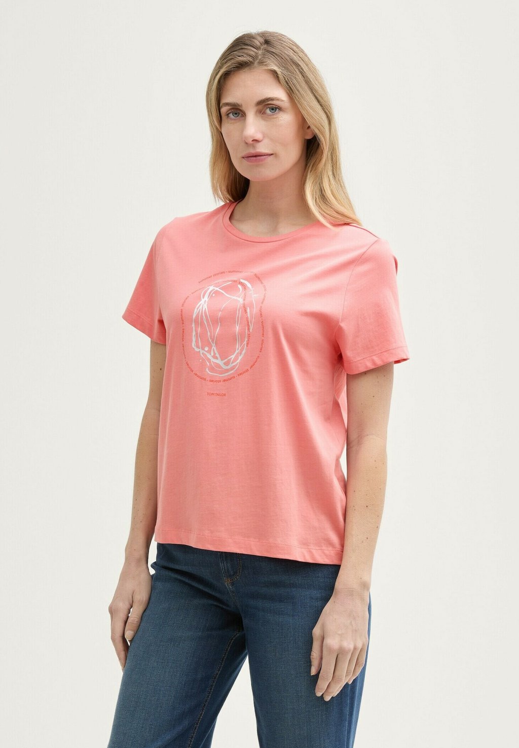 Футболка с принтом CREW NECK TOM TAILOR, коралловый 
Футболка с принтом CREW NECK TOM TAILOR, коралловый