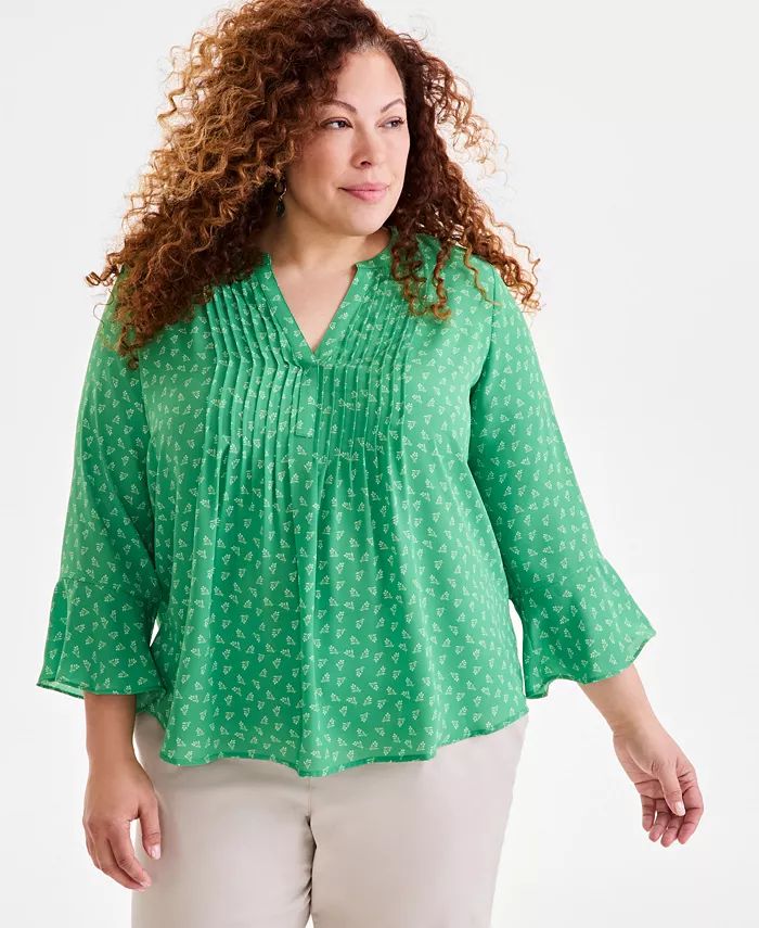 Блузка с принтом и защипами больших размеров Style & Co, зеленый 
Блузка с принтом и защипами больших размеров Style & Co, зеленый