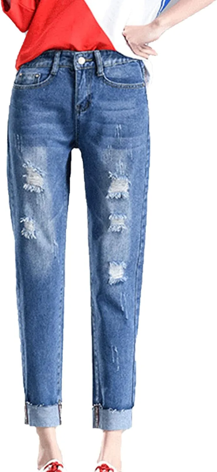 DGHM-JLMY Женские летние рваные джинсы Stretch Destroyed Blue Denim с потертостями и дырками
DGHM-JLMY Женские летние рваные джинсы Stretch Destroyed Blue Denim с потертостями и дырками