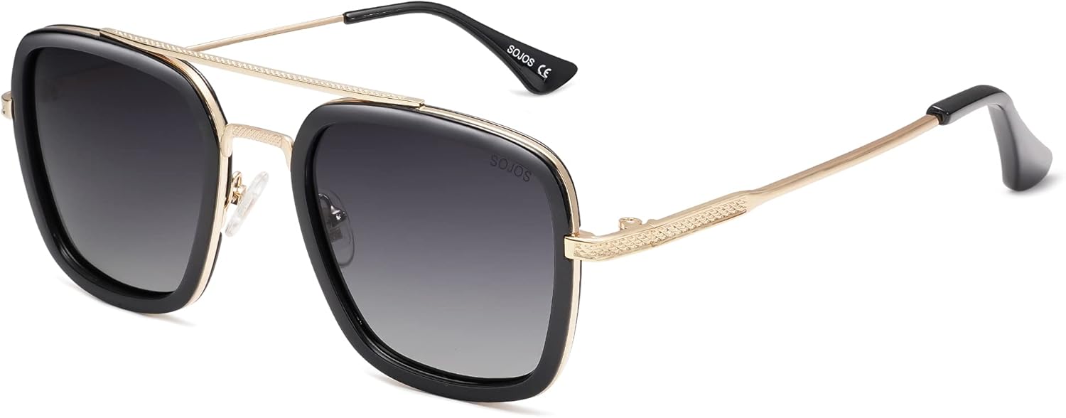Поляризованные солнцезащитные очки SOJOS для мужчин и женщин, ретро-авиаторы, квадратная оправа, классическая легкосплавная оправа HERO SJ1126, C1 Gold Frame/Black Rim/Gradient Grey Lens
Поляризованные солнцезащитные очки SOJOS для мужчин и женщин, ретро-авиаторы, квадратная оправа, классическая легкосплавная оправа HERO SJ1126, C1 Gold Frame/Black Rim/Gradient Grey Lens