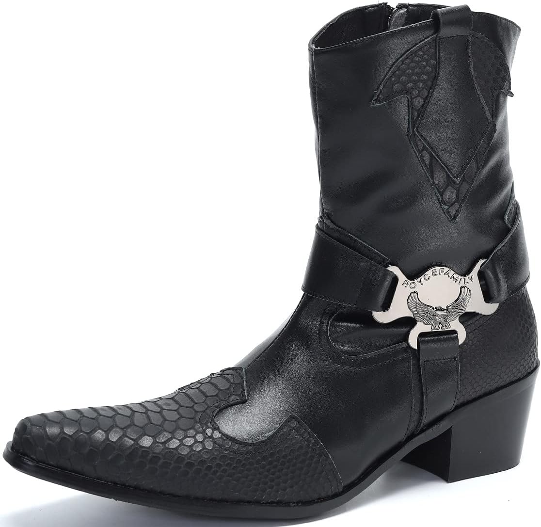 Мужские ковбойские ботинки Santimon из натуральной кожи - повседневные ботинки средней высоты с ремешком и пряжкой, металлическим орлом, для родео, концертов и вечеринок, черный
Мужские ковбойские ботинки Santimon из натуральной кожи - повседневные ботинки средней высоты с ремешком и пряжкой, металлическим орлом, для родео, концертов и вечеринок, черный