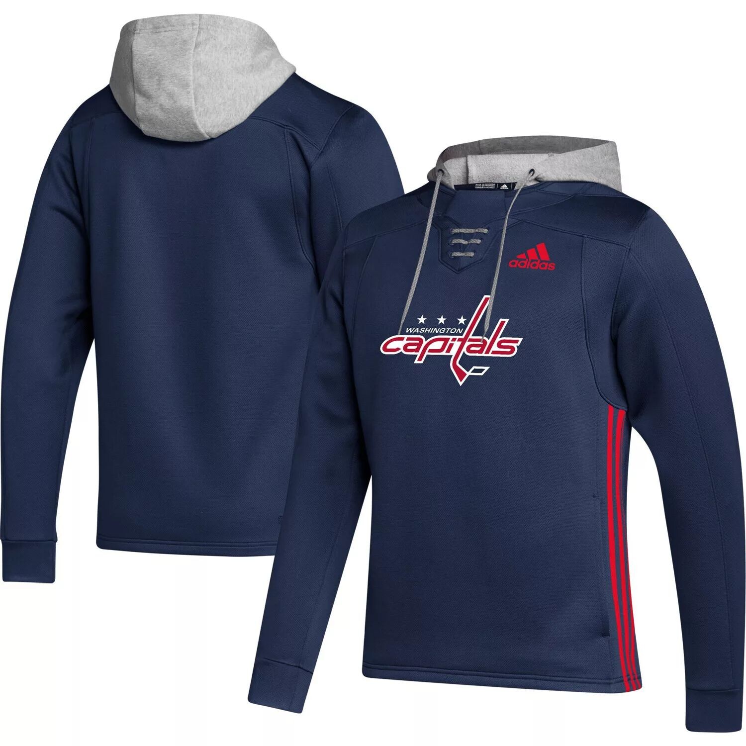 Мужской темно-синий пуловер с капюшоном Washington Capitals из кружева Primeblue Team adidas
Мужской темно-синий пуловер с капюшоном Washington Capitals из кружева Primeblue Team adidas