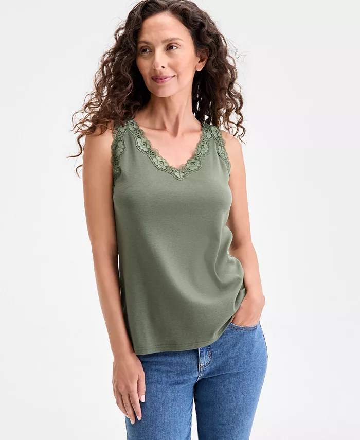 Женская хлопковая майка с кружевной отделкой Style & Co, зеленый
Женская хлопковая майка с кружевной отделкой Style & Co, зеленый