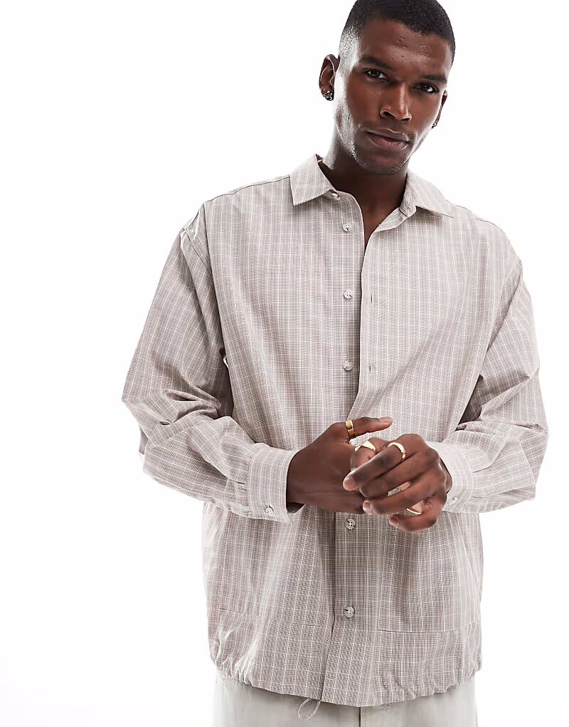 Рубашка свободного кроя в клетку светло-серого цвета от ASOS DESIGN
Рубашка свободного кроя в клетку светло-серого цвета от ASOS DESIGN