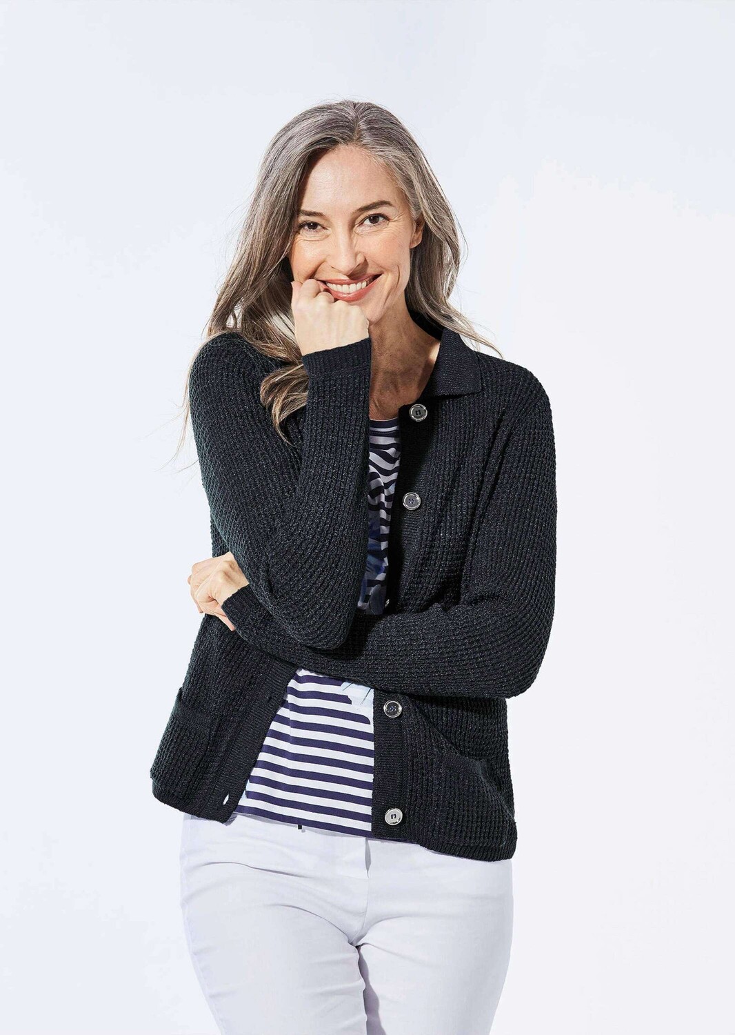 Кардиган GOLDNER Strickjacke, морской 
Кардиган GOLDNER Strickjacke, морской