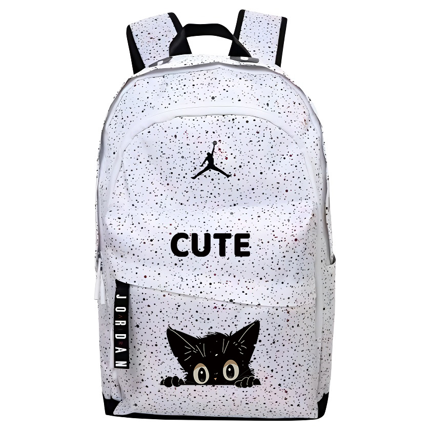 Jordan Полиэстеровый рюкзак унисекс белый, Cute Black Cat 
Jordan Полиэстеровый рюкзак унисекс белый, Cute Black Cat