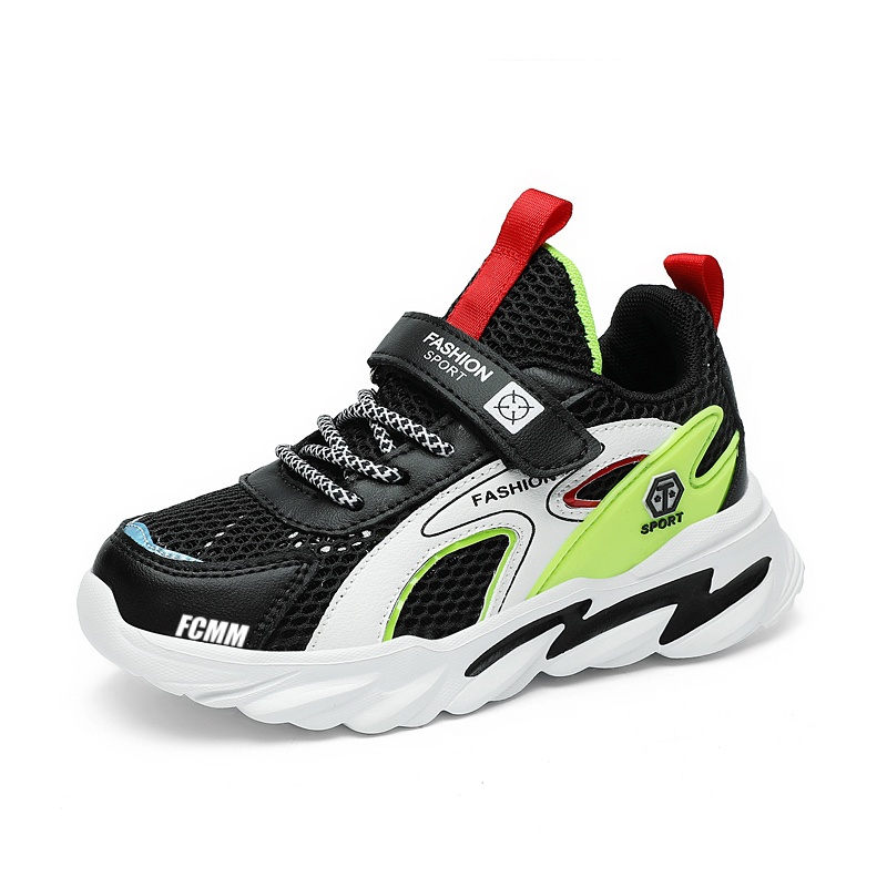 Противоскользящие и дышащие повседневные кроссовки средней высоты для детей FCMM, черный/зеленый 
Противоскользящие и дышащие повседневные кроссовки средней высоты для детей FCMM, черный/зеленый