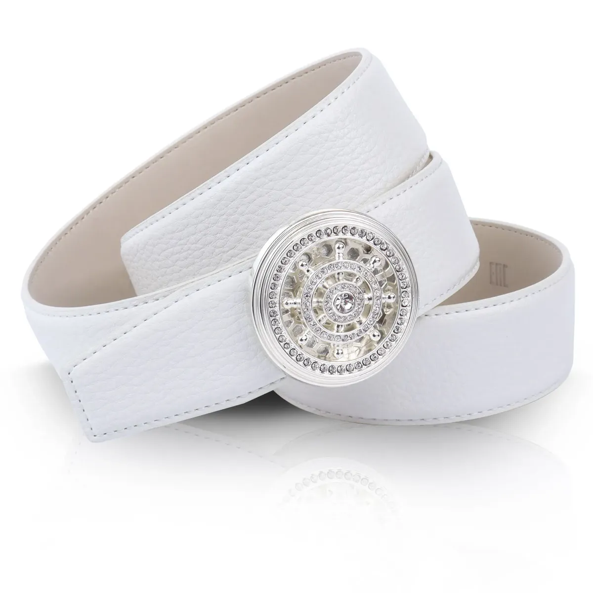 Кожаный ремень Anthoni Crown с рулевым колесом и мелкими драгоценными камнями, белый
Кожаный ремень Anthoni Crown с рулевым колесом и мелкими драгоценными камнями, белый