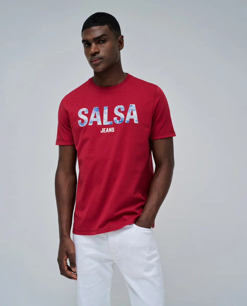 Мужская футболка с короткими рукавами и фирменной символикой Salsa Jeans, красный 
Мужская футболка с короткими рукавами и фирменной символикой Salsa Jeans, красный