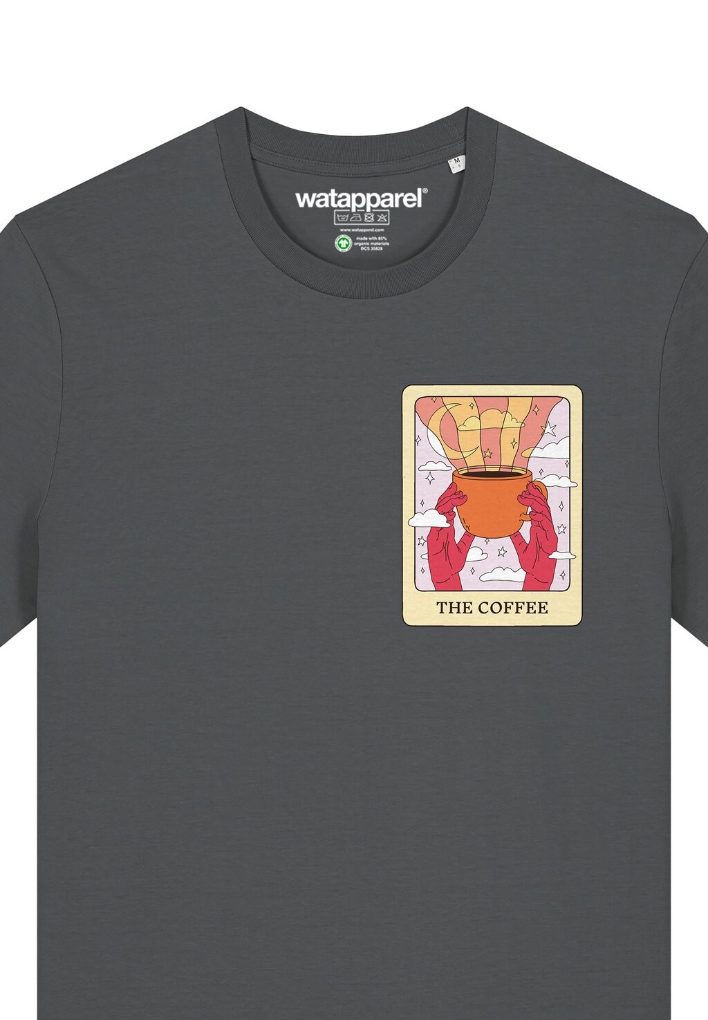 Футболка с принтом TAROT THE COFFEE watapparel, антрацит 
Футболка с принтом TAROT THE COFFEE watapparel, антрацит