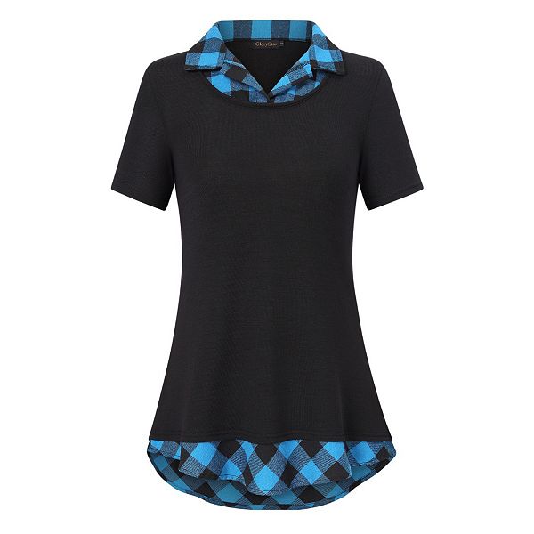Женская блуза с коротким рукавом и контрастным воротником Yesfashion, Black Blue Plaid
Женская блуза с коротким рукавом и контрастным воротником Yesfashion, Black Blue Plaid