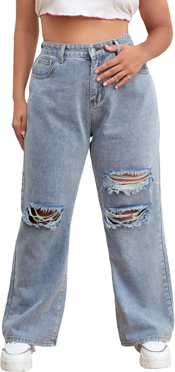 WDIRARA Женские джинсы плюс сайз с высокой талией, рваные, широкие
WDIRARA Женские джинсы плюс сайз с высокой талией, рваные, широкие