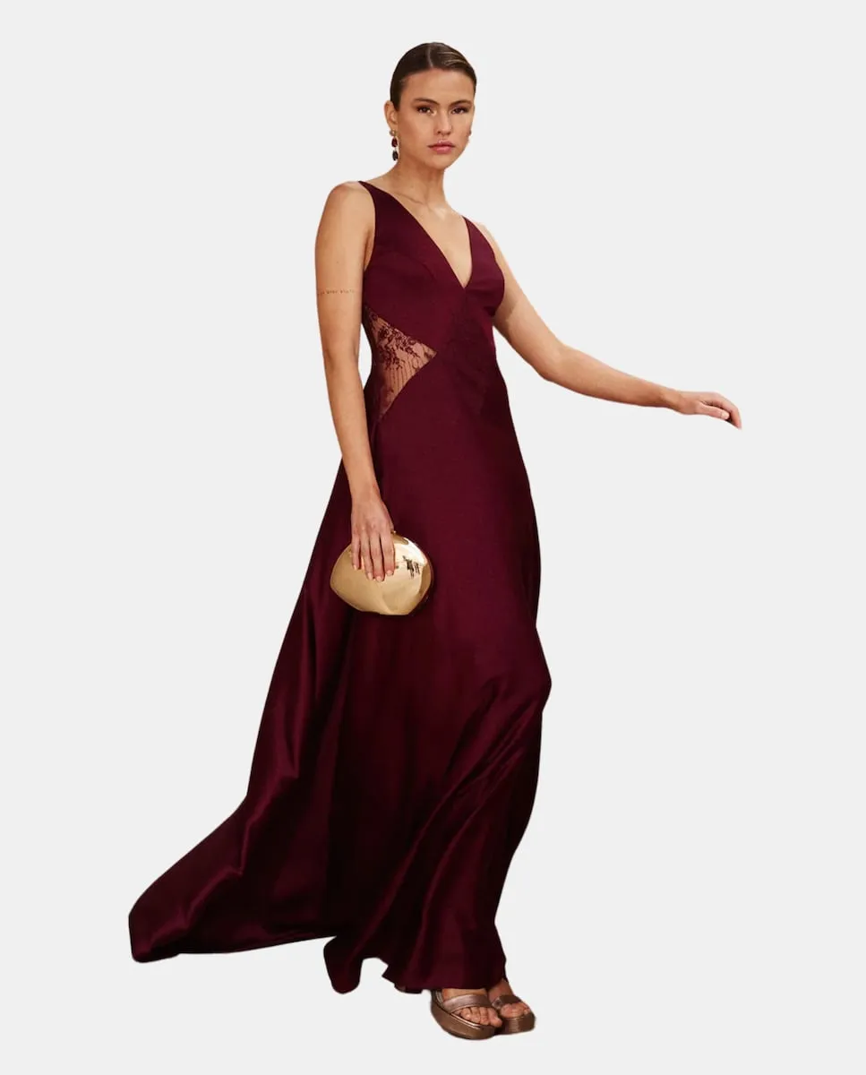 Длинное платье с v-образным вырезом и кружевными деталями Miphai, гранатовый
Длинное платье с v-образным вырезом и кружевными деталями Miphai, гранатовый