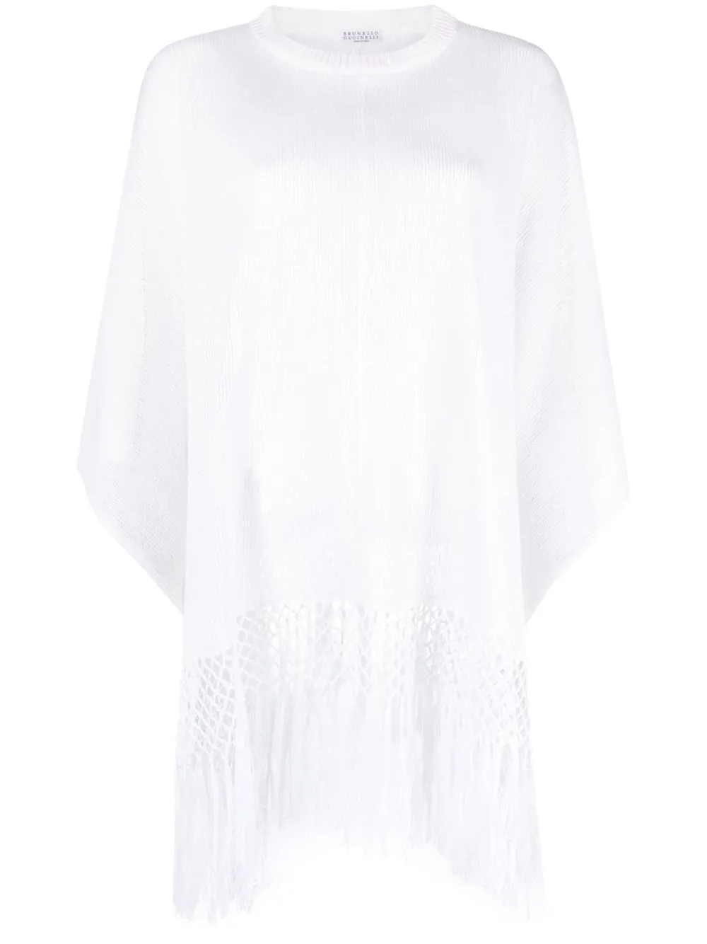 Джемпер асимметричного кроя с бахромой Brunello Cucinelli, белый
Джемпер асимметричного кроя с бахромой Brunello Cucinelli, белый