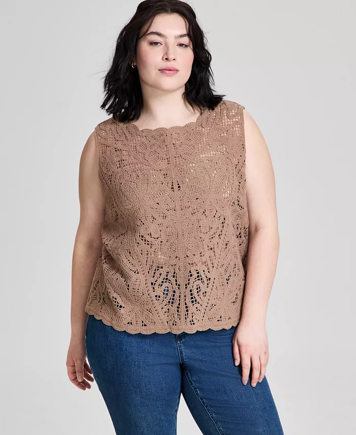 Модный безрукавный свитер больших размеров And Now This, коричневый 
Модный безрукавный свитер больших размеров And Now This, коричневый