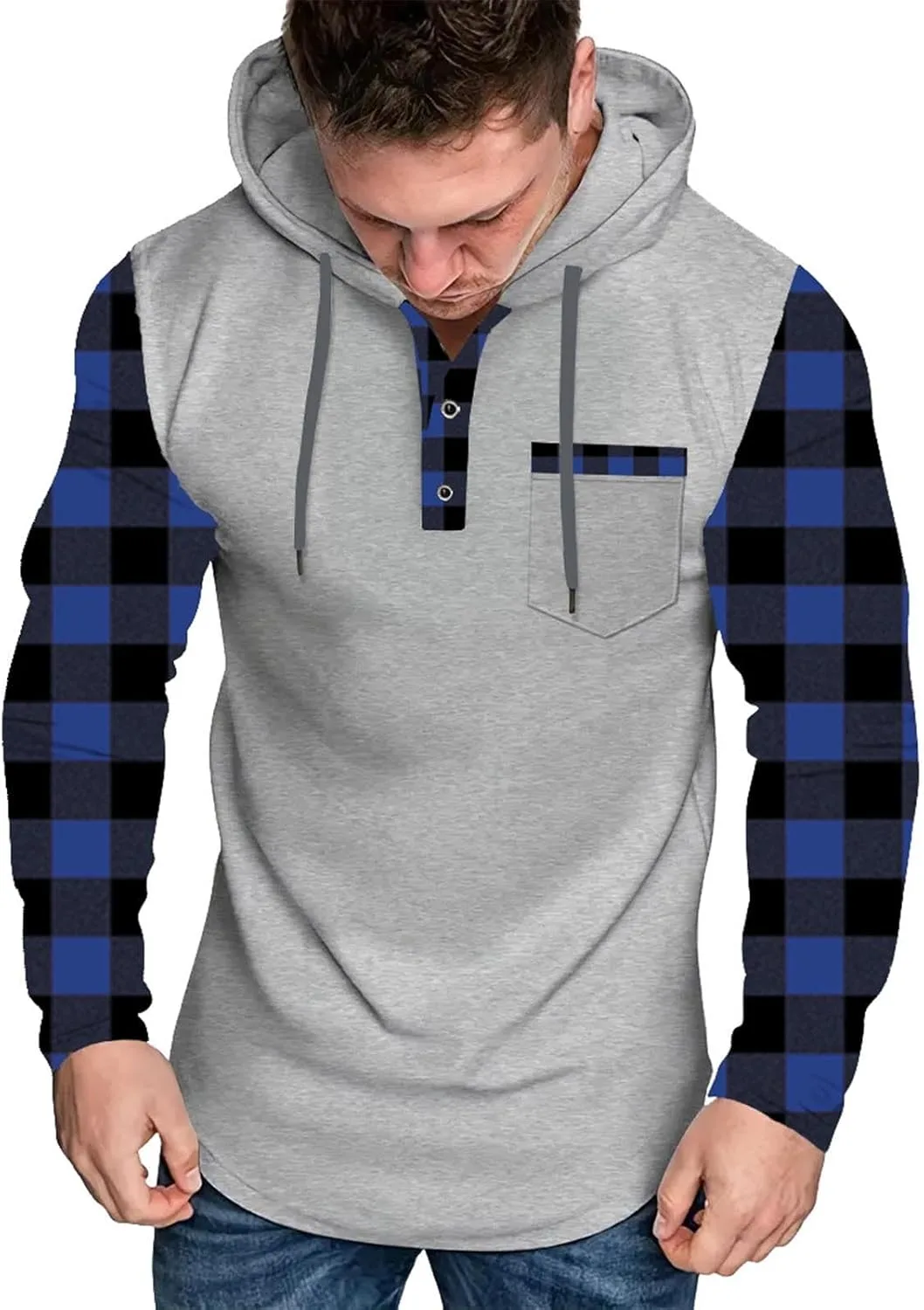Толстовка с капюшоном для мужчин, легкая, в клетку, с карманом
Толстовка с капюшоном для мужчин, легкая, в клетку, с карманом