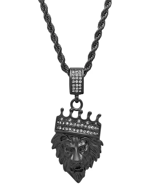 Мужское ожерелье из нержавеющей стали с имитацией бриллиантовой короны в виде головы льва, 30 дюймов Steeltime, black
Мужское ожерелье из нержавеющей стали с имитацией бриллиантовой короны в виде головы льва, 30 дюймов Steeltime, black