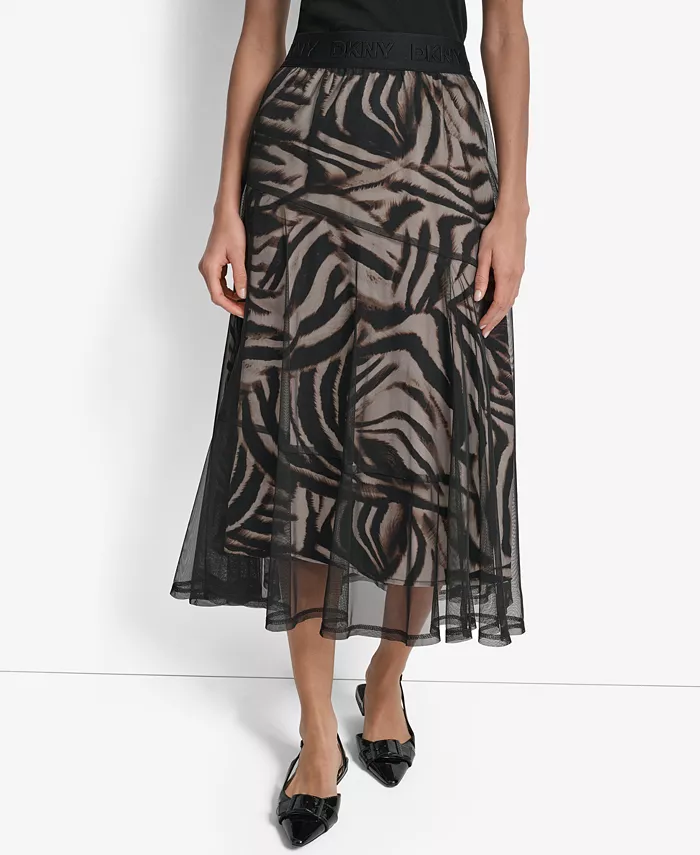 Женская юбка миди из сетчатого принта с несколькими слоями DKNY, черный
Женская юбка миди из сетчатого принта с несколькими слоями DKNY, черный