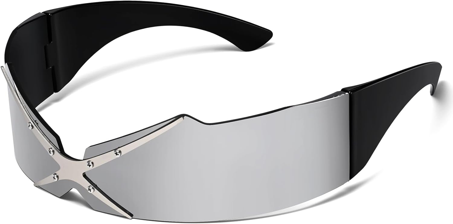 Футуристические солнцезащитные очки Dollger в стиле Y2K, космический циклоп, обтекаемая форма, без оправы, полупрозрачные зеркальные линзы, Silver Mirror Frame X Pattern
Футуристические солнцезащитные очки Dollger в стиле Y2K, космический циклоп, обтекаемая форма, без оправы, полупрозрачные зеркальные линзы, Silver Mirror Frame X Pattern