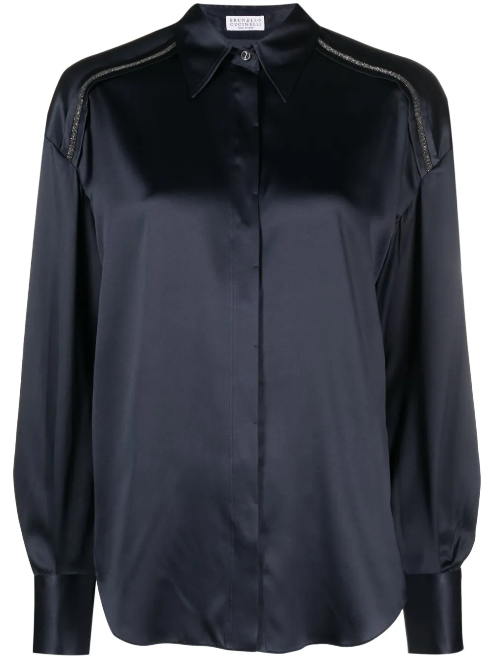 Шелковая рубашка с декором Monili Brunello Cucinelli, синий
Шелковая рубашка с декором Monili Brunello Cucinelli, синий
