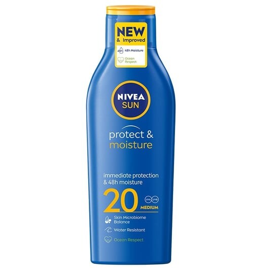 Увлажняющий лосьон для загара SPF20 200мл Nivea, Sun Protect & Moisture
Увлажняющий лосьон для загара SPF20 200мл Nivea, Sun Protect & Moisture