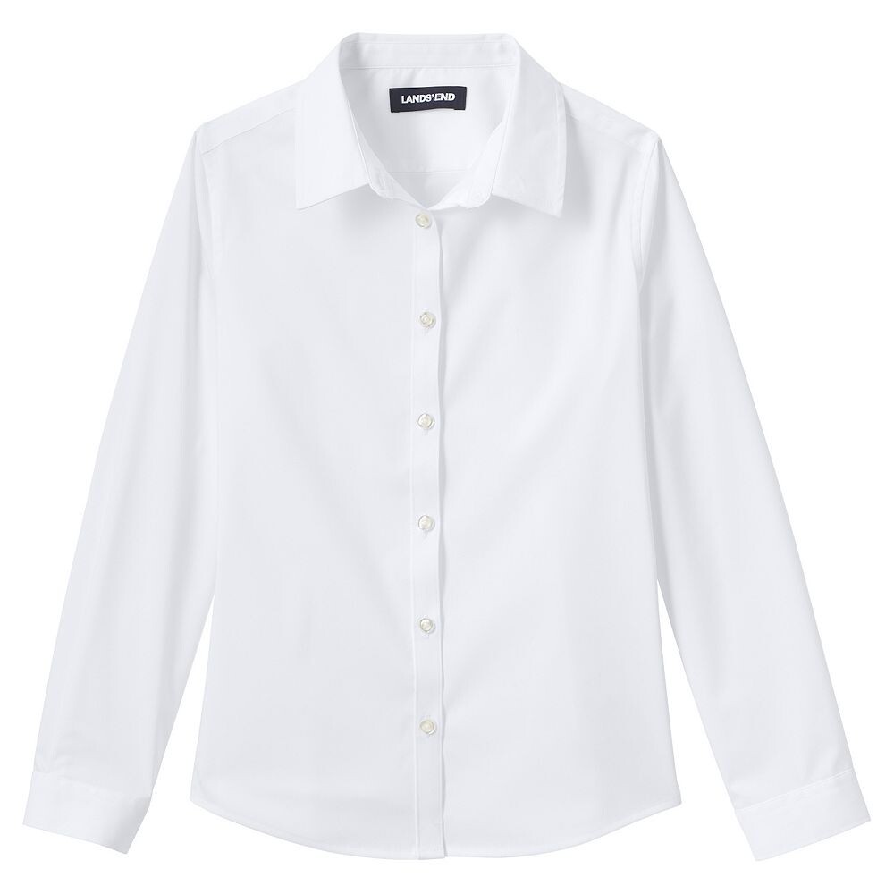 Школьная форма Lands' End для девочек 7–16 лет, эластичная рубашка с длинными рукавами без зияния, цвет Pearl White