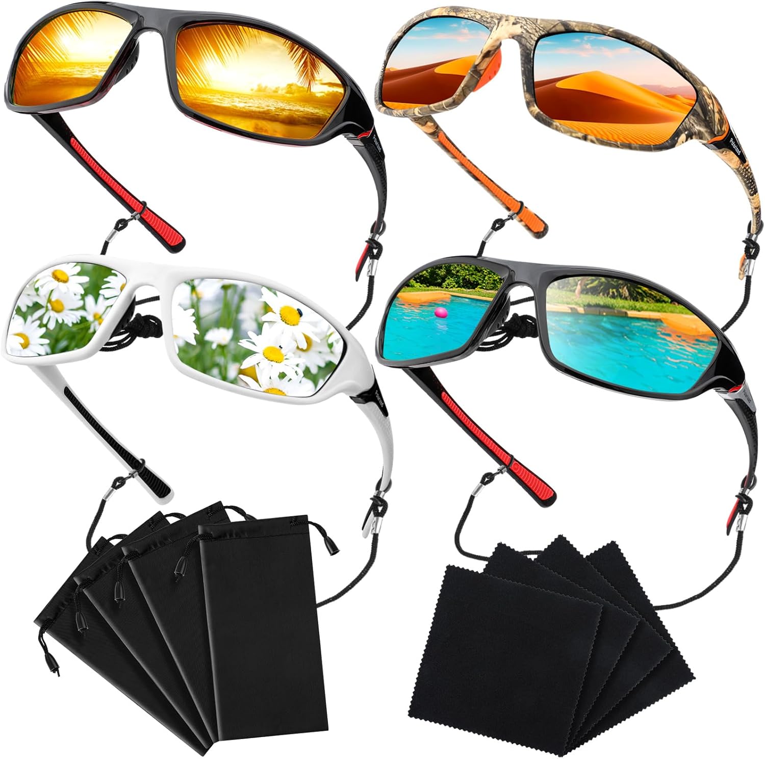 Flutesan 4 шт. поляризованные солнцезащитные очки для мужчин и женщин, спортивные, с защитой от УФ-излучения UV 400, для рыбалки, вождения, езды на велосипеде, бега, пеших прогулок, Cute Color
Flutesan 4 шт. поляризованные солнцезащитные очки для мужчин и женщин, спортивные, с защитой от УФ-излучения UV 400, для рыбалки, вождения, езды на велосипеде, бега, пеших прогулок, Cute Color