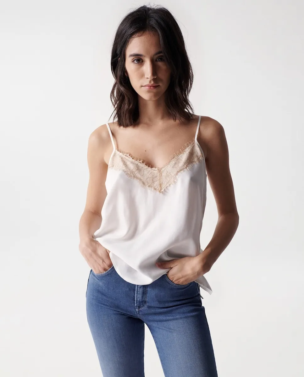 Женский топ на тонких бретелях с кружевной отделкой Salsa Jeans, кремовый
Женский топ на тонких бретелях с кружевной отделкой Salsa Jeans, кремовый