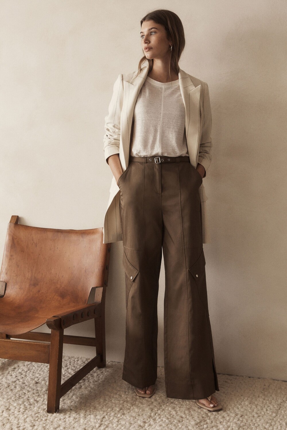 Широкие брюки карго с поясом Next, зеленый
Широкие брюки карго с поясом Next, зеленый