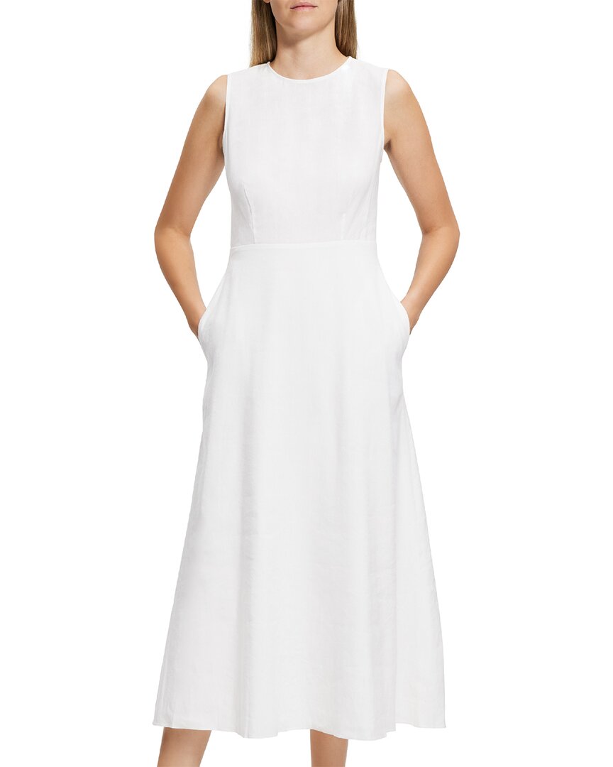 Теория Объемное платье из льняной смеси Theory, белый 
Теория Объемное платье из льняной смеси Theory, белый