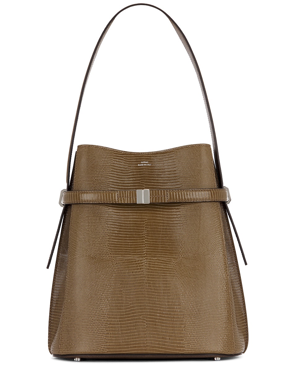 Сумка-ведро Belted Lizard с тиснением Toteme, Dark Olive
Сумка-ведро Belted Lizard с тиснением Toteme, Dark Olive