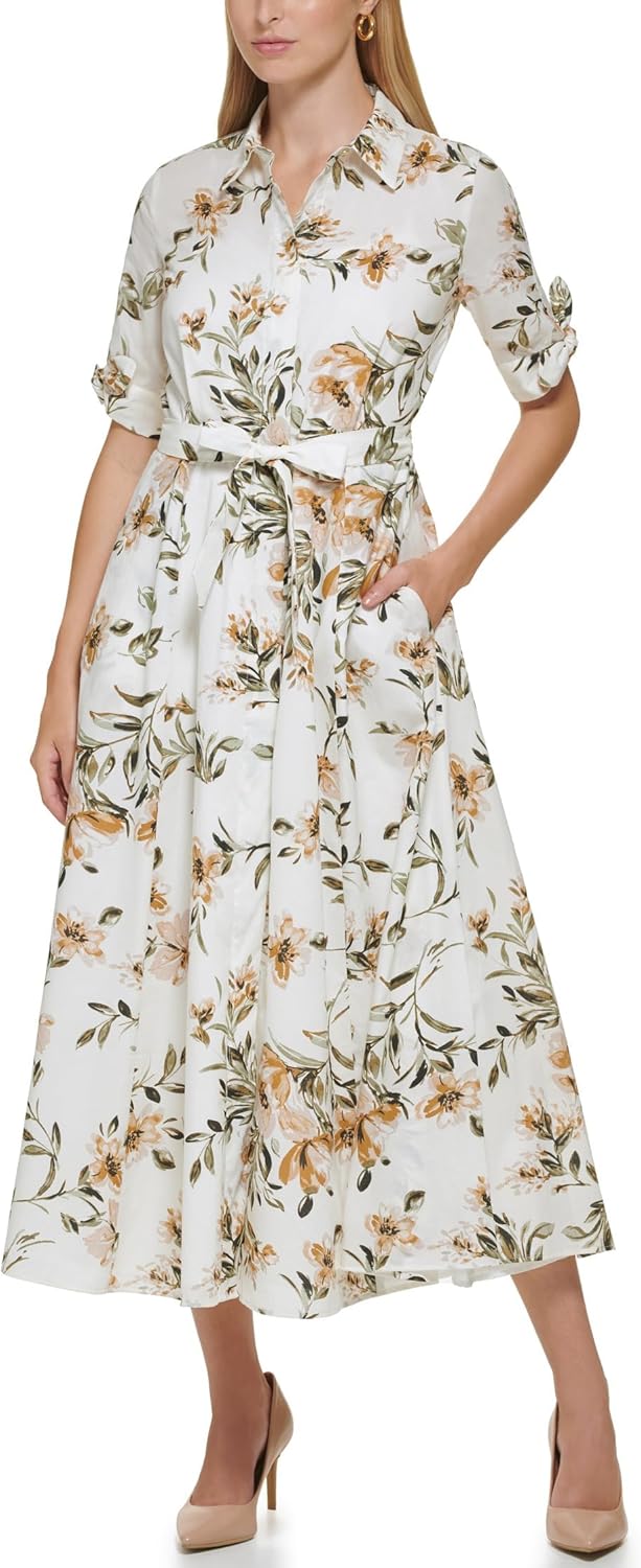 Женское хлопковое платье-рубашка Calvin Klein с короткими рукавами и завязкой, Luggage Multi
Женское хлопковое платье-рубашка Calvin Klein с короткими рукавами и завязкой, Luggage Multi