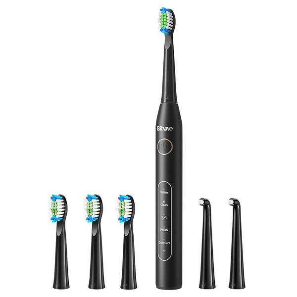 Набор: черная звуковая зубная щетка, 1 шт. + сменные головки, 6 шт. + чехол, 1 шт. Bitvae D2
Набор: черная звуковая зубная щетка, 1 шт. + сменные головки, 6 шт. + чехол, 1 шт. Bitvae D2