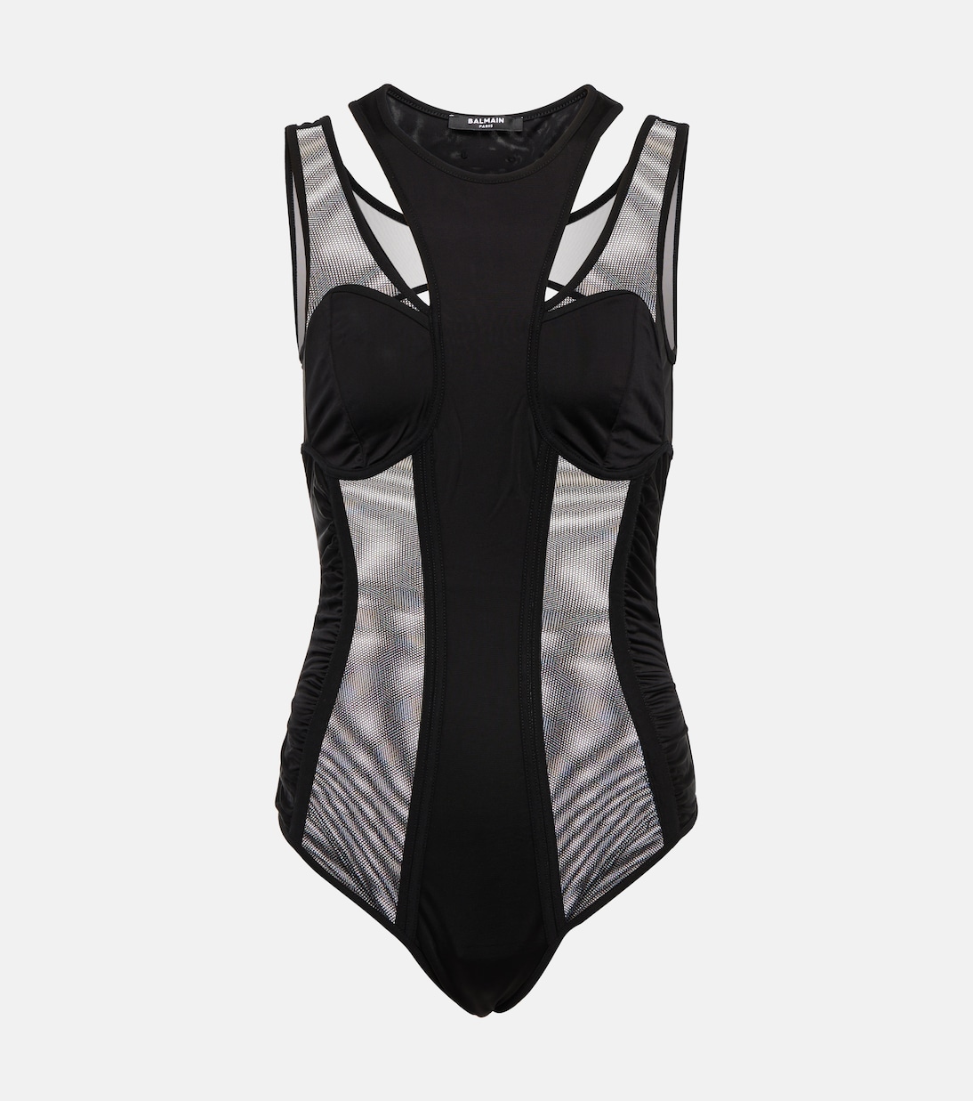 Боди из тюля с вырезом Balmain, Noir 
Боди из тюля с вырезом Balmain, Noir