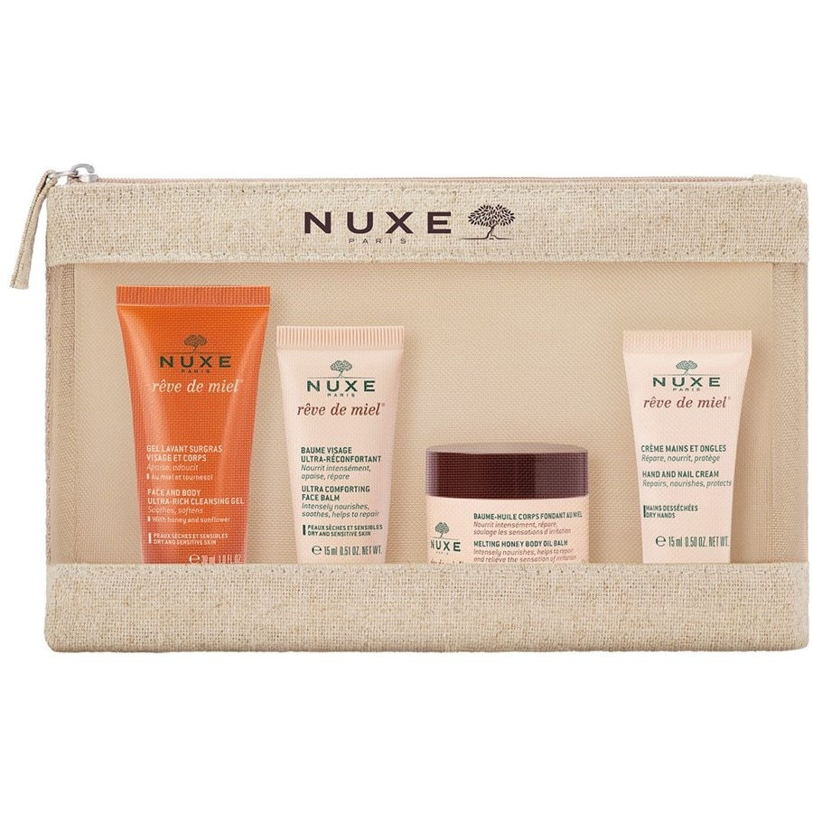 Крем для лица Nuxe Kennenlern-Set, Face and Body Ultra Rich Cleansing Gel 30 ml + Ultra Comforting Face Balm 15 ml + Melting Honey Body Oil Balm 30 ml + Hand and Nail Cream 15 ml / 1 Stk. 
Крем для лица Nuxe Kennenlern-Set, Face and Body Ultra Rich Cleansing Gel 30 ml + Ultra Comforting Face Balm 15 ml + Melting Honey Body Oil Balm 30 ml + Hand and Nail Cream 15 ml / 1 Stk.