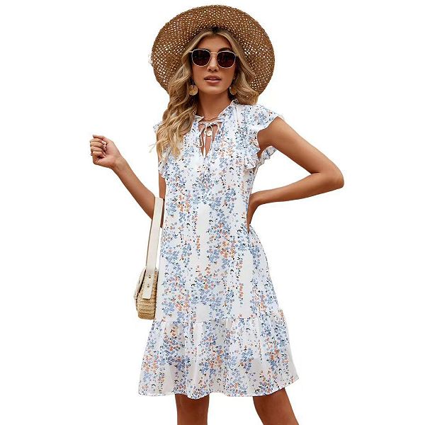 Женское платье-бэбидолл мини с v-образным вырезом и расклешенными рукавами в стиле бохо Clearflower, White Floral
Женское платье-бэбидолл мини с v-образным вырезом и расклешенными рукавами в стиле бохо Clearflower, White Floral