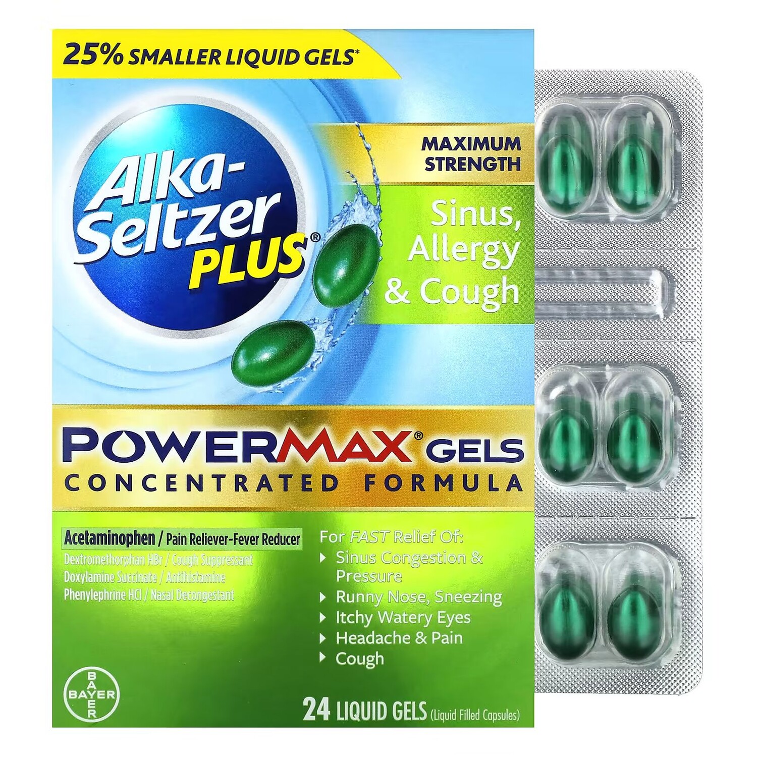 Гели PowerMax от синусита, аллергии и кашля, максимальная сила, 24 жидких геля Alka-Seltzer Plus
Гели PowerMax от синусита, аллергии и кашля, максимальная сила, 24 жидких геля Alka-Seltzer Plus