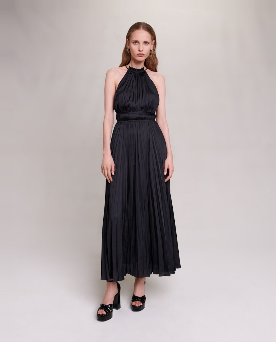 Длинное платье из атласа и плиссе Maje, черный
Длинное платье из атласа и плиссе Maje, черный