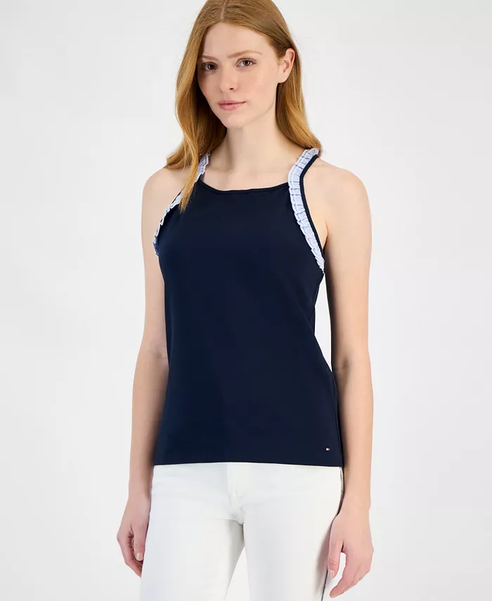 Женская хлопковая майка с высоким воротником и рюшами Tommy Hilfiger, синий
Женская хлопковая майка с высоким воротником и рюшами Tommy Hilfiger, синий